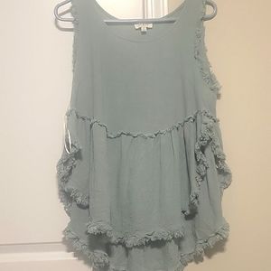 Lightweight Washed Sage Sleeveless Ruffle Peplum Top